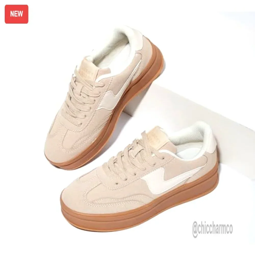 Platform Sneakers Thick Sole Suede Faux Leather Casual Walking Shoes - Picture 6 of 7